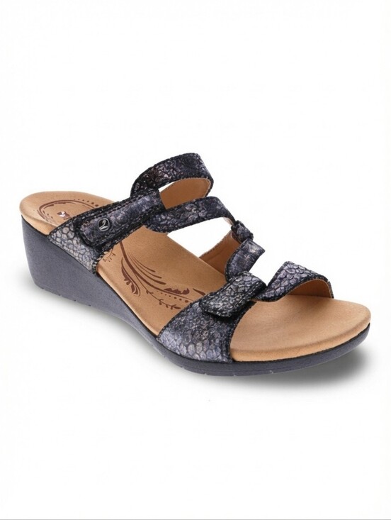 Revere Shoes - Revere Python Black Metallic Leather Sofia Sandal, Women Size 6 M